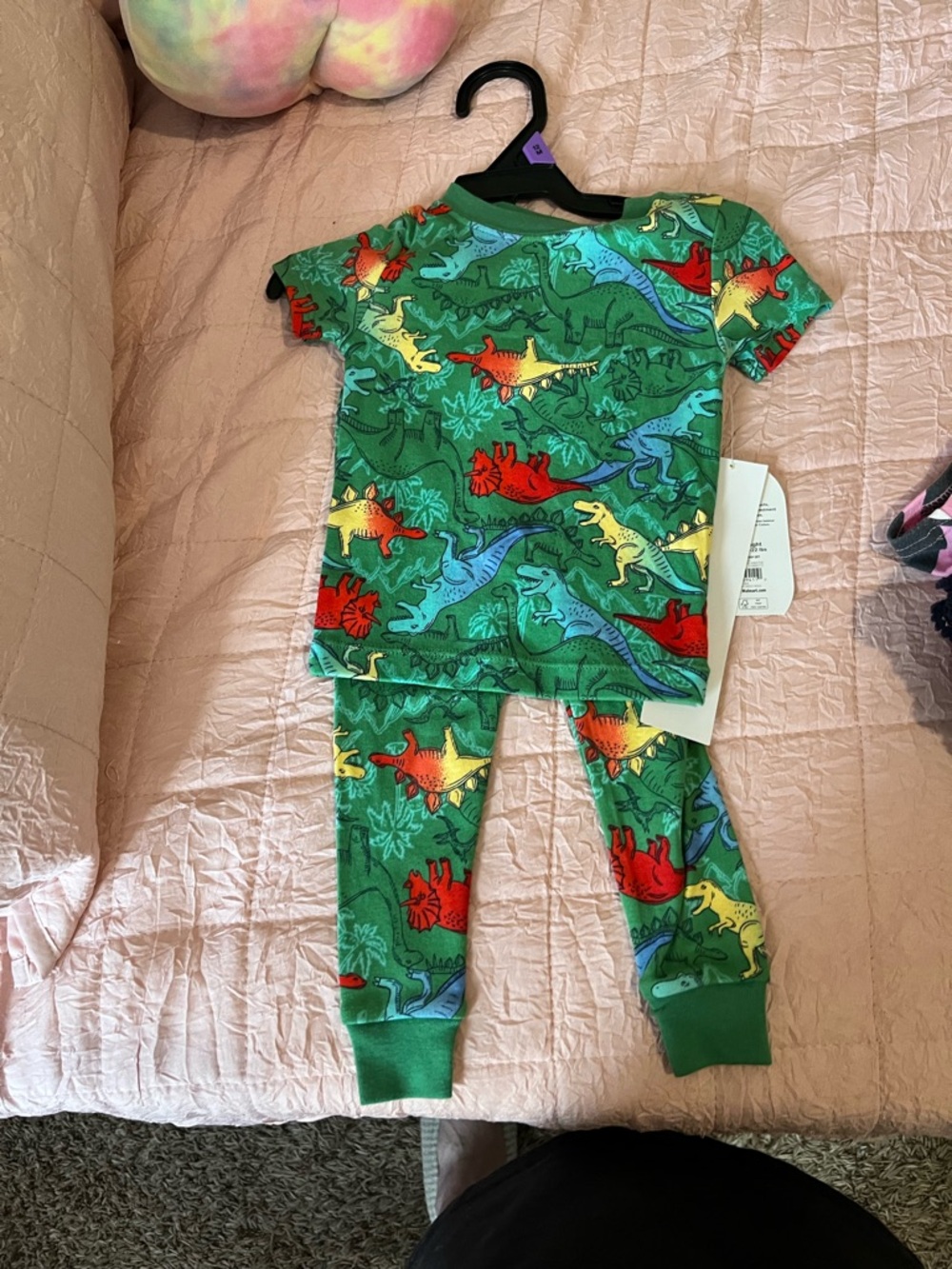 Kids' Green Dinosaur Pajama Set - Short Sleeve Top & Pants